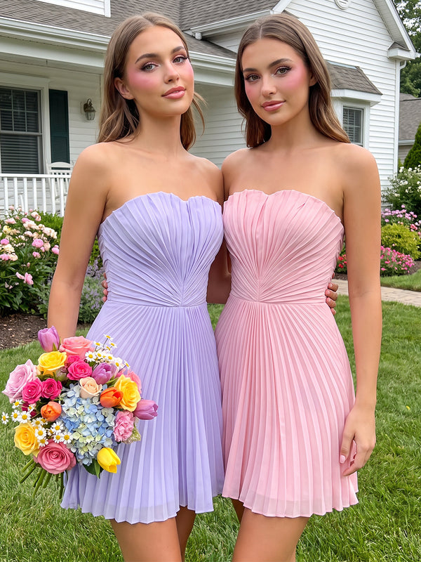 A-Line/Princess Strapless Chiffon Mini Homecoming Dresses with Pleats