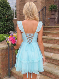 A-Line/Princess Sweetheart Chiffon Mini Homecoming Dresses with Ruffles & Ruched Waist