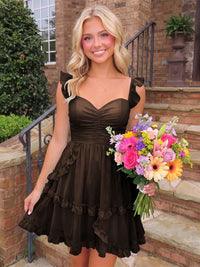 A-Line/Princess Sweetheart Chiffon Mini Homecoming Dresses with Ruffles & Ruched Waist