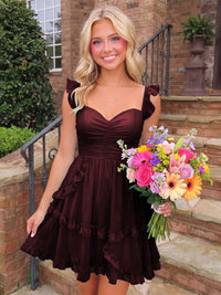 A-Line/Princess Sweetheart Chiffon Mini Homecoming Dresses with Ruffles & Ruched Waist