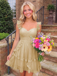 A-Line/Princess Sweetheart Chiffon Mini Homecoming Dresses with Ruffles & Ruched Waist
