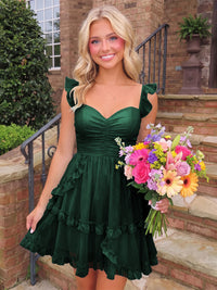 A-Line/Princess Sweetheart Chiffon Mini Homecoming Dresses with Ruffles & Ruched Waist