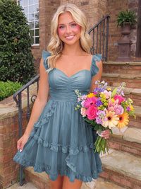 A-Line/Princess Sweetheart Chiffon Mini Homecoming Dresses with Ruffles & Ruched Waist
