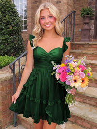 A-Line/Princess Sweetheart Chiffon Mini Homecoming Dresses with Ruffles & Ruched Waist