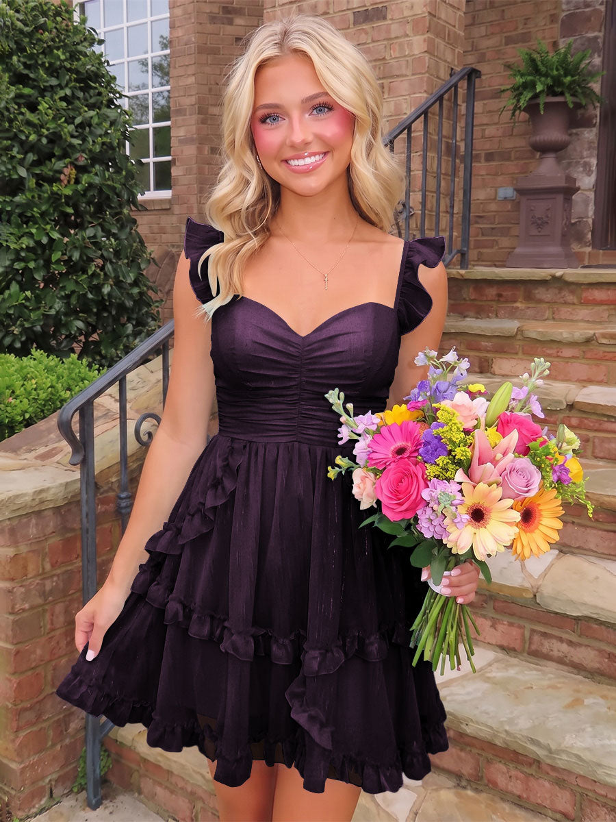 A-Line/Princess Sweetheart Chiffon Mini Homecoming Dresses with Ruffles & Ruched Waist
