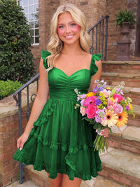 A-Line/Princess Sweetheart Chiffon Mini Homecoming Dresses with Ruffles & Ruched Waist