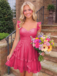 A-Line/Princess Sweetheart Chiffon Mini Homecoming Dresses with Ruffles & Ruched Waist