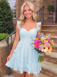 A-Line/Princess Sweetheart Chiffon Mini Homecoming Dresses with Ruffles & Ruched Waist