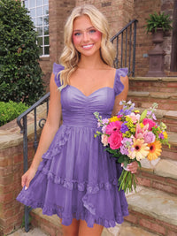 A-Line/Princess Sweetheart Chiffon Mini Homecoming Dresses with Ruffles & Ruched Waist