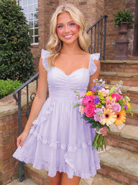A-Line/Princess Sweetheart Chiffon Mini Homecoming Dresses with Ruffles & Ruched Waist