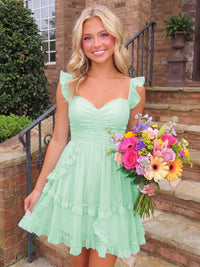 A-Line/Princess Sweetheart Chiffon Mini Homecoming Dresses with Ruffles & Ruched Waist