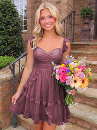 A-Line/Princess Sweetheart Chiffon Mini Homecoming Dresses with Ruffles & Ruched Waist