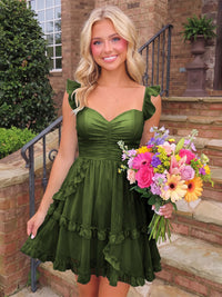 A-Line/Princess Sweetheart Chiffon Mini Homecoming Dresses with Ruffles & Ruched Waist