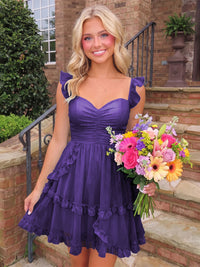 A-Line/Princess Sweetheart Chiffon Mini Homecoming Dresses with Ruffles & Ruched Waist