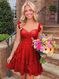 A-Line/Princess Sweetheart Chiffon Mini Homecoming Dresses with Ruffles & Ruched Waist