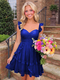 A-Line/Princess Sweetheart Chiffon Mini Homecoming Dresses with Ruffles & Ruched Waist