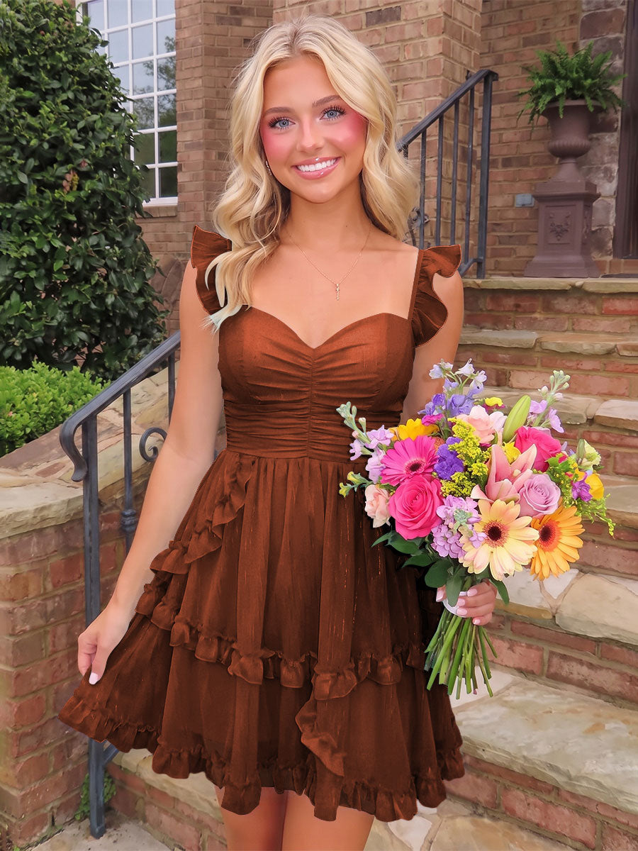 A-Line/Princess Sweetheart Chiffon Mini Homecoming Dresses with Ruffles & Ruched Waist