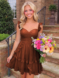A-Line/Princess Sweetheart Chiffon Mini Homecoming Dresses with Ruffles & Ruched Waist