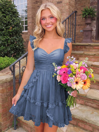 A-Line/Princess Sweetheart Chiffon Mini Homecoming Dresses with Ruffles & Ruched Waist