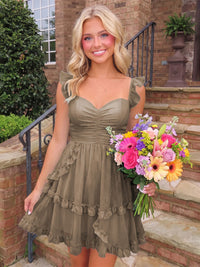 A-Line/Princess Sweetheart Chiffon Mini Homecoming Dresses with Ruffles & Ruched Waist