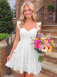 A-Line/Princess Sweetheart Chiffon Mini Homecoming Dresses with Ruffles & Ruched Waist