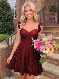 A-Line/Princess Sweetheart Chiffon Mini Homecoming Dresses with Ruffles & Ruched Waist