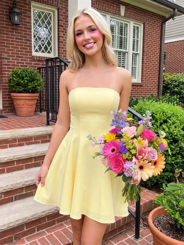 A-Line/Princess Strapless Chiffon Mini Homecoming Dresses for Teens