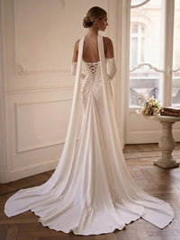 Mermaid/Trumpet Strapless Bridal Gowns Satin Floor-Length Wedding Dresses with Scarf