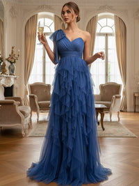 A-Line/Princess Ruffle One Shoulder Floor-Length Formal Dresses with Slit