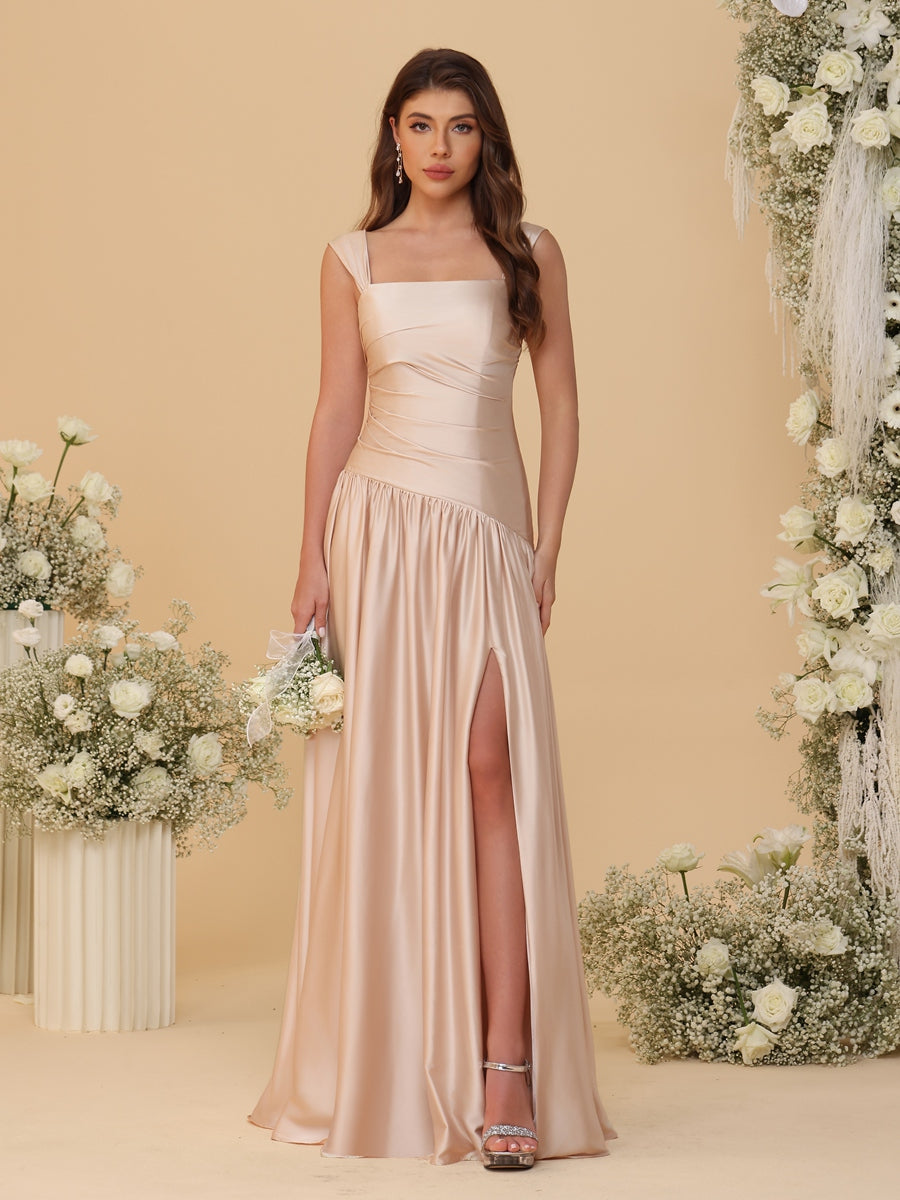Sheath/Column Square Neck Sleeveless Floor-Length Bridesmaid Dresses