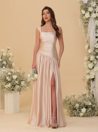Sheath/Column Square Neck Sleeveless Floor-Length Bridesmaid Dresses