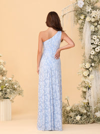 Sheath/Column One Shoulder Ruched Floor-Length Bridesmaid Dresses with Floral Chiffon