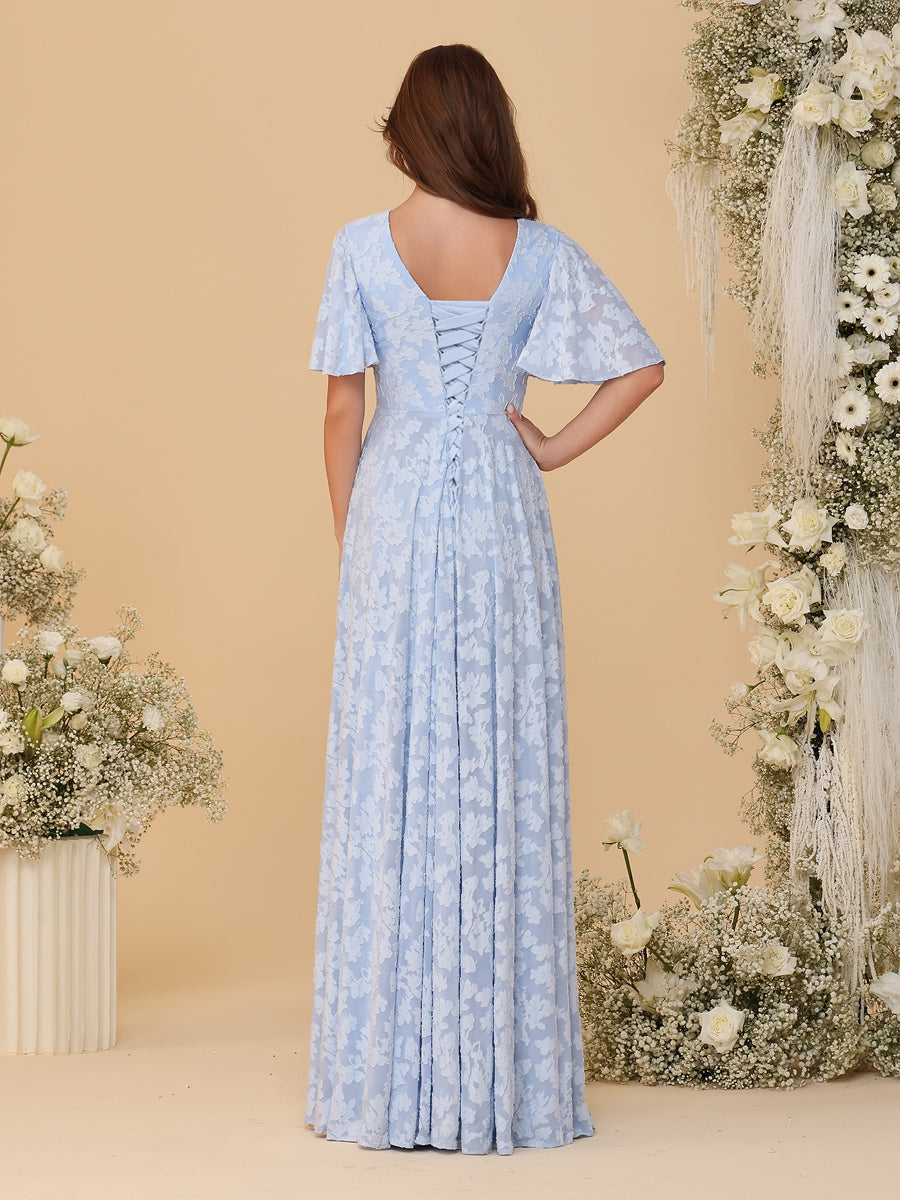 A-Line/Princess Short Sleeve Ruched Floor-Length Bridesmaid Dresses wi – Shirees