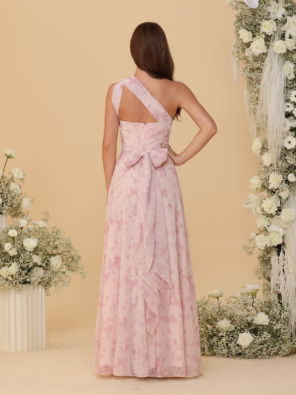 A-Line/Princess Ruched Floor-Length Convertible Bridesmaid Dresses with Floral Print