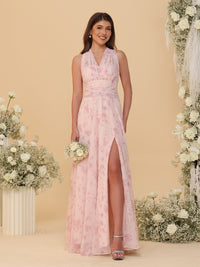 A-Line/Princess Ruched Floor-Length Convertible Bridesmaid Dresses with Floral Print