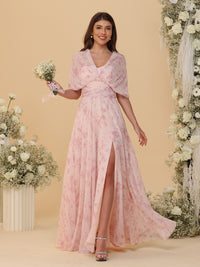 A-Line/Princess Ruched Floor-Length Convertible Bridesmaid Dresses with Floral Print