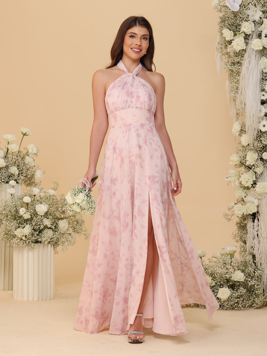 A-Line/Princess Ruched Floor-Length Convertible Bridesmaid Dresses with Floral Print