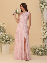 A-Line/Princess Ruched Floor-Length Convertible Bridesmaid Dresses with Floral Print
