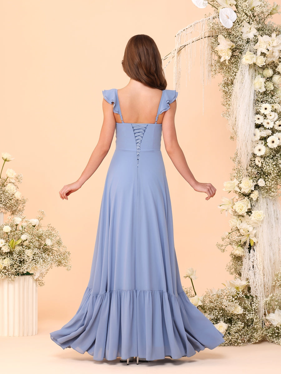 A-Line/Princess Sweetheart Neck Cap Sleeve Floor-Length Bridesmaid Dresses with Ruffle