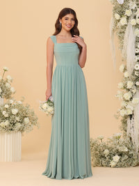 A-Line/Princess Square Neck Off Shoulder Floor-Length Bridesmaid Dresses