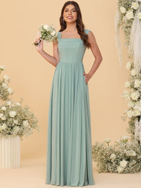 A-Line/Princess Square Neck Off Shoulder Floor-Length Bridesmaid Dresses