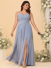 A-Line/Princess V-Neck Floor-Length Bridesmaid Dresses with Pleated Chiffon