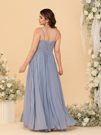 A-Line/Princess V-Neck Floor-Length Bridesmaid Dresses with Pleated Chiffon