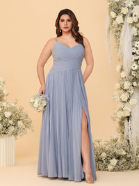 A-Line/Princess V-Neck Floor-Length Bridesmaid Dresses with Pleated Chiffon