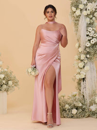 Sheath/Column Spaghetti Strap Ruched Floor-Length Bridesmaid Dresses with Scarf