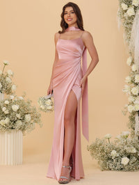 Sheath/Column Spaghetti Strap Ruched Floor-Length Bridesmaid Dresses with Scarf