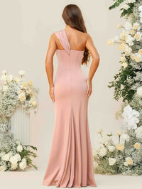 A-Line/Princess One Shoulder Ruched Floor-Length Bridesmaid Dresses