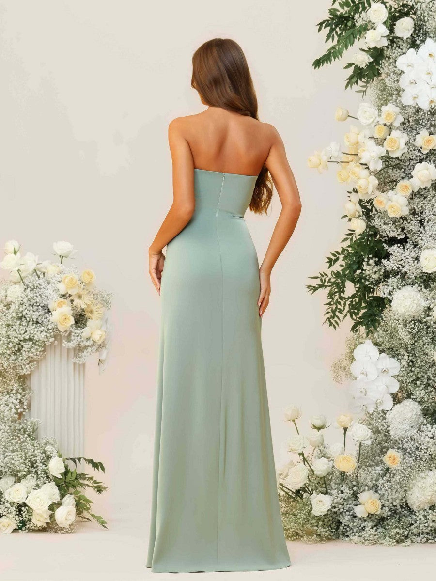 A-Line/Princess Strapless Ruched Floor-Length Bridesmaid Dresses with Ruffle
