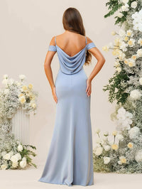 Sheath/Column Off Shoulder Cowl Neck Ruched Floor-Length Bridesmaid Dresses
