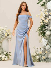 Sheath/Column Off Shoulder Cowl Neck Ruched Floor-Length Bridesmaid Dresses